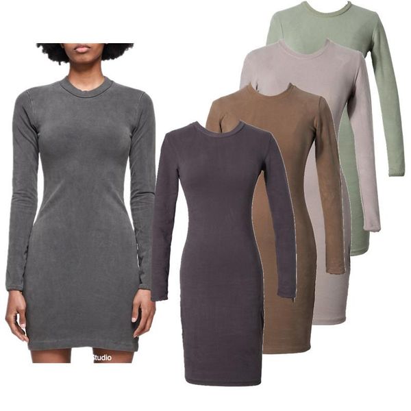 

casual dresses fnoce 2021 autumn women's fashion casaul elegant solid long sleeve o-neck tight slim high stretch mini dress, Black;gray
