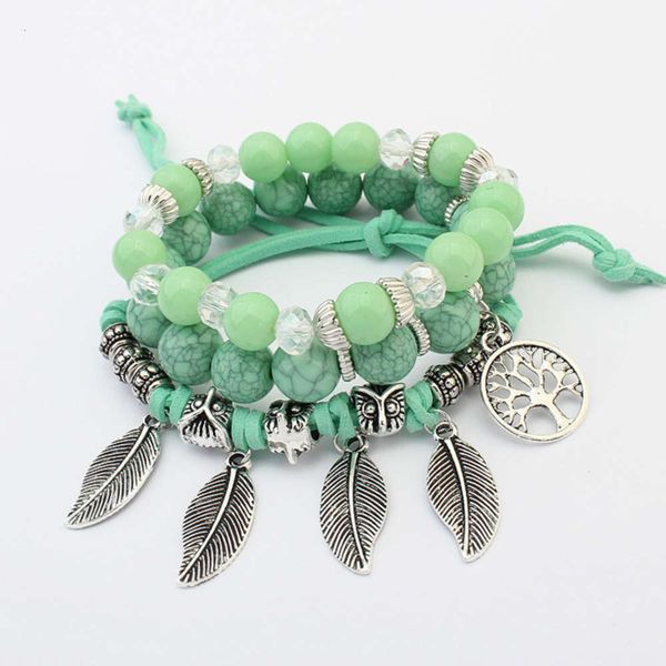 

accessories new life tree leaf multi-layer women's handmade glass beads bracelet, Black