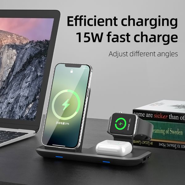 

min.1set 3-in-1 wireless charger qi universal 15w fast charging for smart phone aple iphome earphone watch
