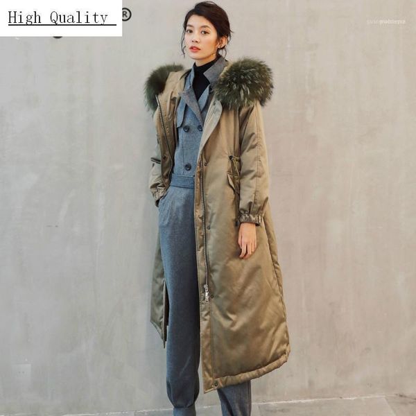 

winter duck down jacket women long coat female thick slim jackets clothes ladies large fur hooded warm coats 7y31181, Black