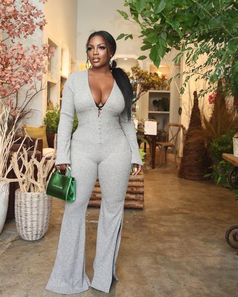 

women's two piece pants chocomist jumpsuits solid deep v-neck women jumpsuit, White