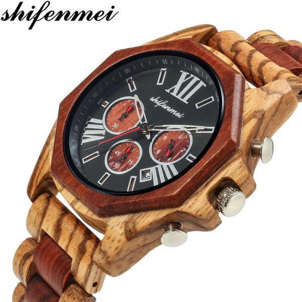 

wristwatches shifenmei men wooden watch army wristwatch quality quartz luxury watches male metro relojes hombre, Slivery;brown