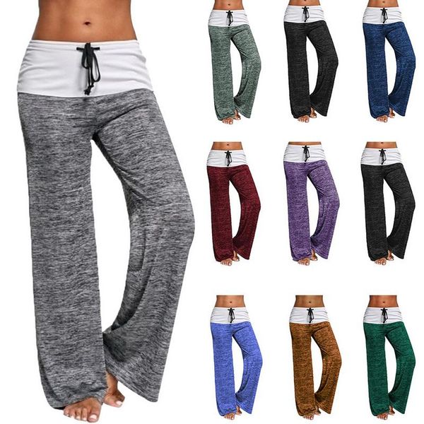 

women's pants & capris 2021 loose leggings women wide leg lace up fitness plus size trousers high waist female patchwork boot cut, Black;white