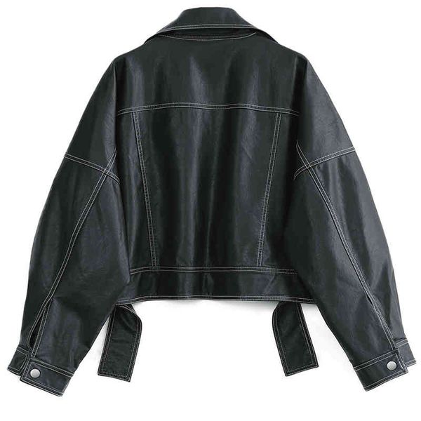 

women's leather & faux [eam] loose irregular short oversized pu jacket lapel long sleeve women coat fashion spring autumn 2022 1de1112, Black