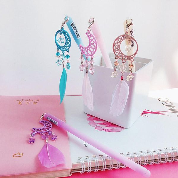 

gel pens cute feather pen creative moon pendant kawaii neutral for girls gifts school office supplies writing stationery