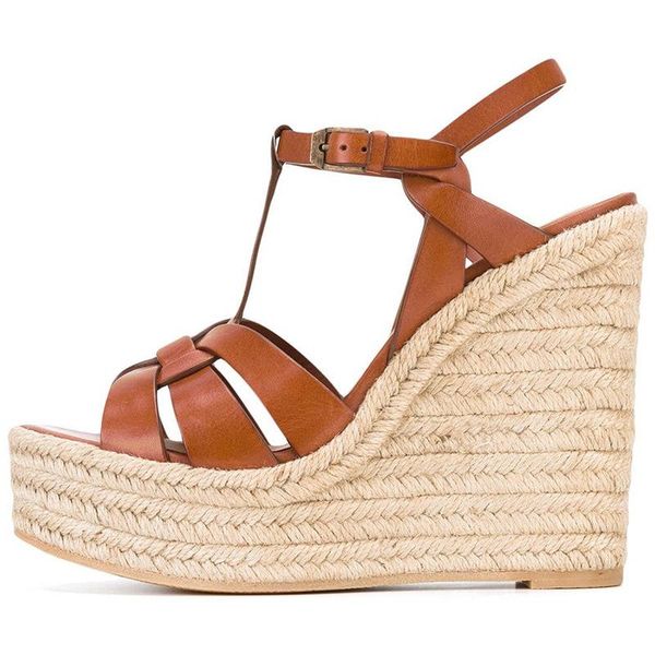 

sandals white brown black pu rope slope heel waterproof platform high