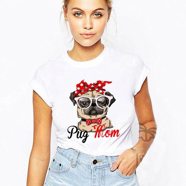 

women's t-shirt summer casual funny kawaii pug printed tshirt cartoon harajuku t shirt girls ullzang retro ladies, White