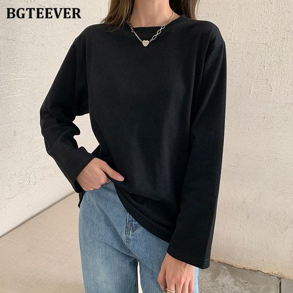 

women's t-shirt bgteever basic casual loose solid women t-shirts 2021 spring o-neck full sleeve female tees ladies white summer