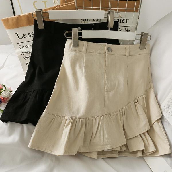 

summer irregular ruffled high waist a-line skirt women skirts, Black