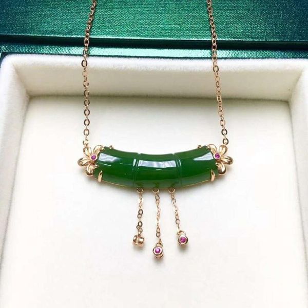 

lockets 18k gold inlaid hetian biyu bamboo section clavicle chainj34#, Silver