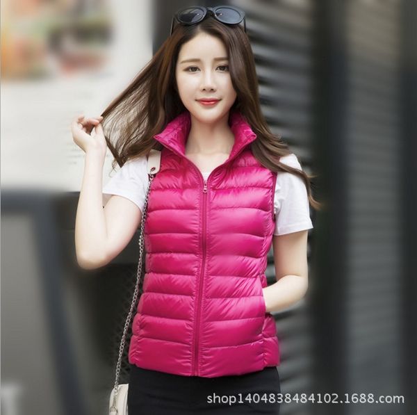 

2021 korean stand collar light down et vt waistcoat women's large, Black;white