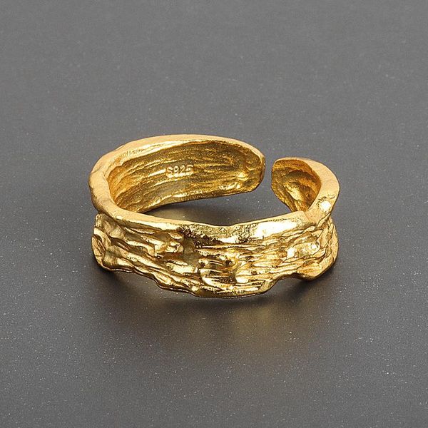 

cluster rings 925 sterling silver irregular folded texture female ring creative geometric temperament for women jewelry gift trendy, Golden;silver