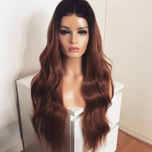 

lx brand brown wavy wig synthetic hair wigs for women ombre brown lace front wig with natural hairline transparent lace part wigsfactory dir, Black