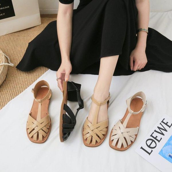 

east gate of south korea flat bottom roman shoes in summer 2021 sandals, Black