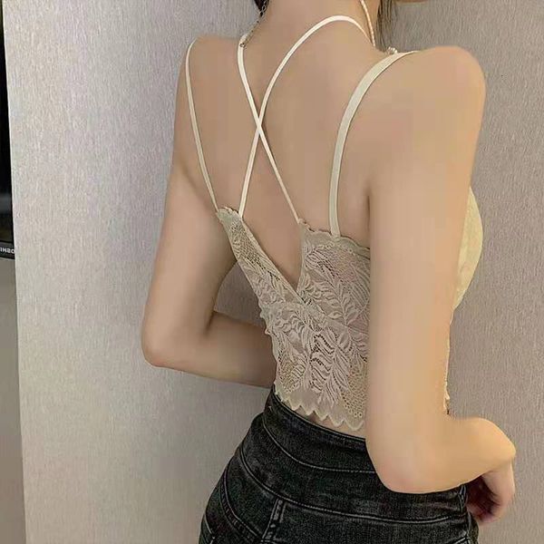 

spring and summer new lace back double shoulder sling cross wrapped chest contrast open vest latex lingerie, Black;white