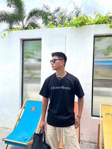 

croosin 2021 new ch tide brand cro embroidery sanskrit short sleeve men's loose youth round neck cross letter t-shirt, White;black