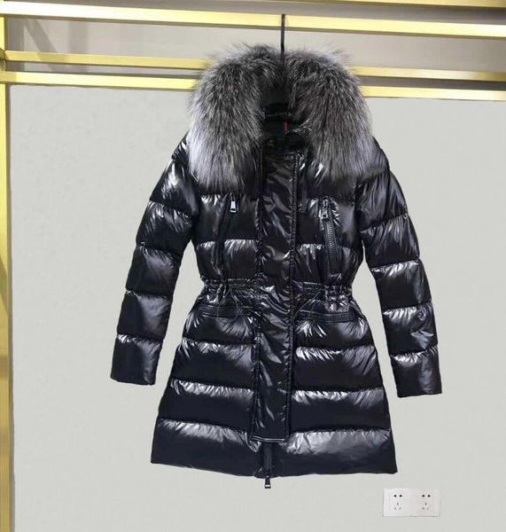 

women 100% big real raccoon fur hooded down coat thick warm double zipper drawstring slim jacket waterproof parkas black/white