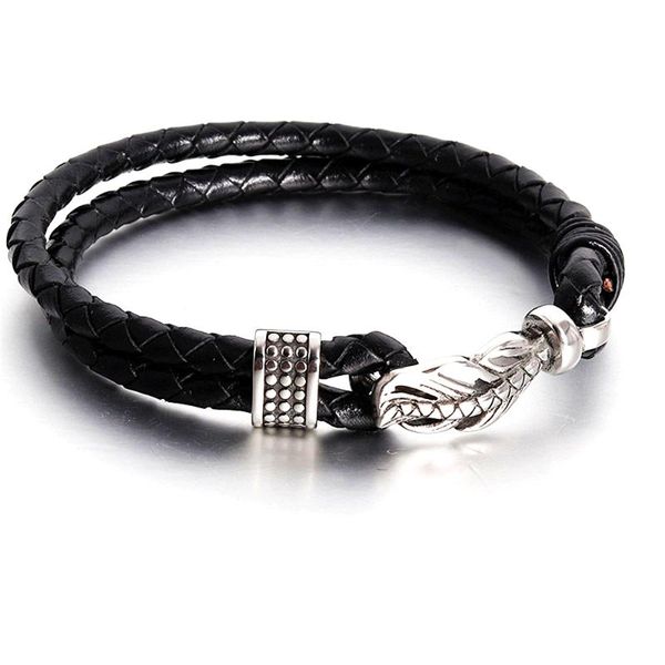 

punk braid leather bracelet 19/21/23cm stainless steel bangle for men jewelry black rope chain