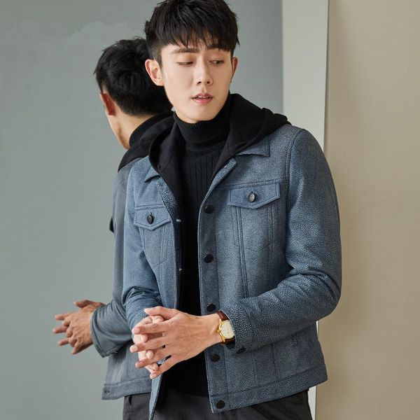 

men's leather & faux autumn winter jacket menn genuine cow jackets streetwear luxury coat mg-1807040 my1469, Black