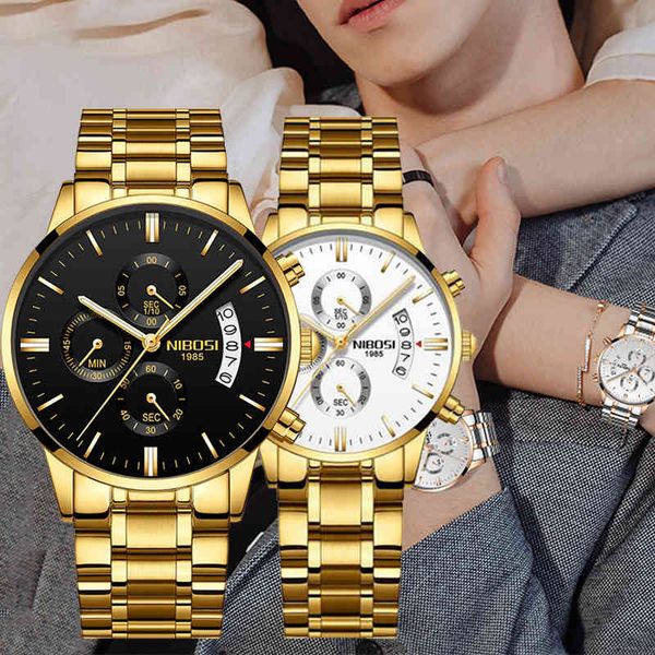 

nibosi couple watch brand luxury women men quartz clock stainless steel waterproof wristwatch fashion lover watches, Silver
