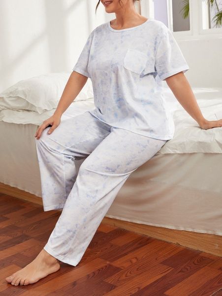 

plus tie dye tee & pants pj set c1m3#, Black;white