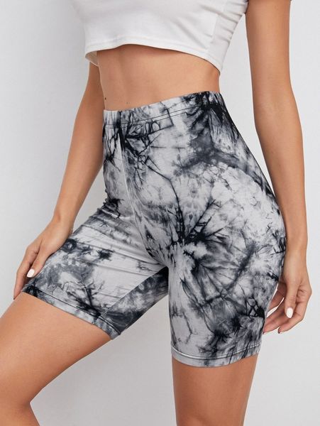 

tie dye high waist biker shorts m1sx#, Black