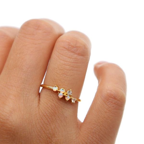 

wedding rings opal orb solitaire ring minimalist, delicate jewelry in size 6 7 8 engagement promise gold filled thin cz stone girls, Slivery;golden