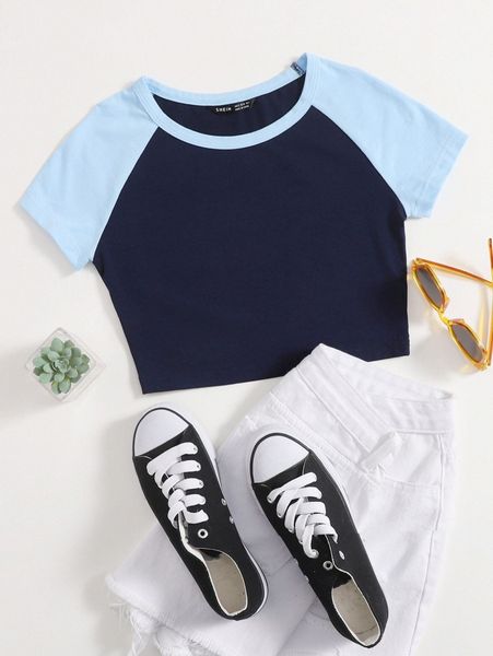 

raglan sleeve two tone crop c2jt#, White