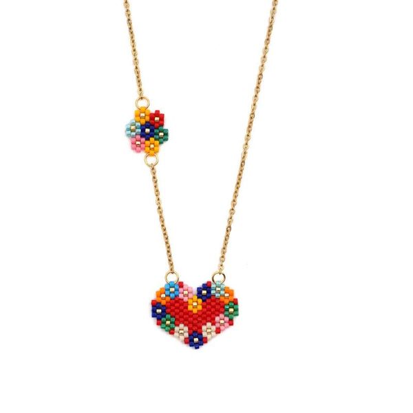 

chains go2boho miyuki flower necklaces women colorful bohemian heart necklace choker gold chain jewelry handmade woven accessories, Silver