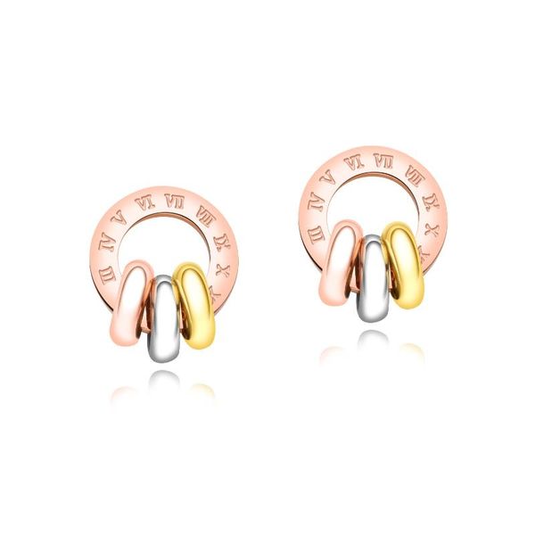 

stud selling rose color classical style roman numbers women earrings, Golden;silver