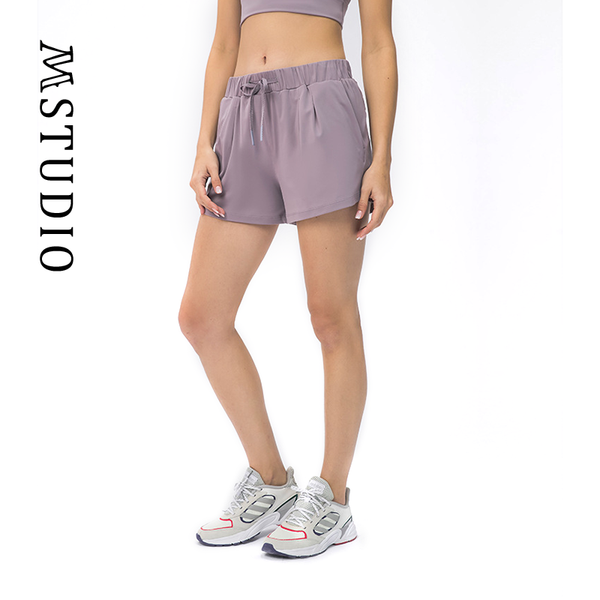 

yoga outfit summer women leisure sport shorts soft elastic waist running workout high drawstring with pocket
