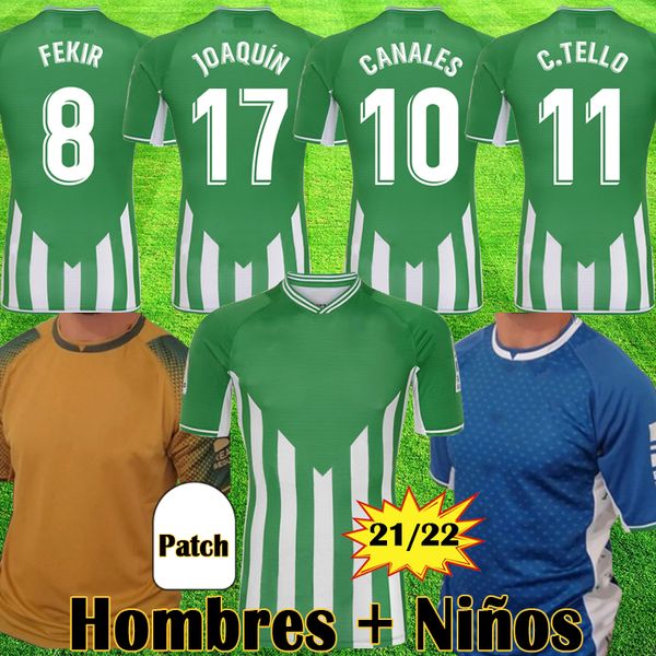 

man + kids 21 22 real betis soccer jerseys joaquin loren boudebouz bartra football shirts home away 3rd 4th training suit commemorative edit, Black;yellow