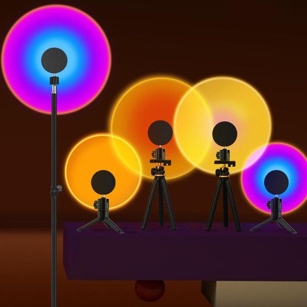 

sunset rainbow projector night lights usb bedside table lamp valentines day gift lamps bedroom bar coffee led atmosphere light flash heads