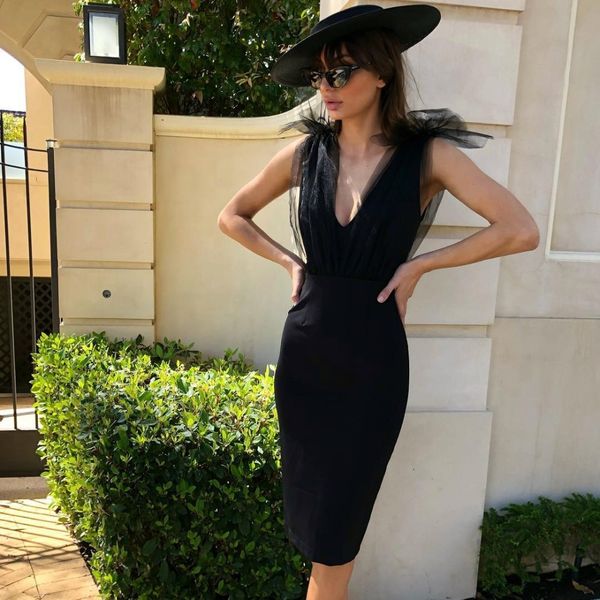 

v neck mesh lace patch bandage bodycon dress black real rayon bandage split party dress 210414, Black;gray
