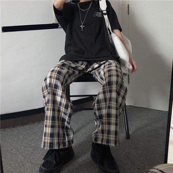 

women's pants & capris gothic streetwear oversize plaid women korean fashion wide leg checked trousers for female jogging sweatpants ba, Black;white