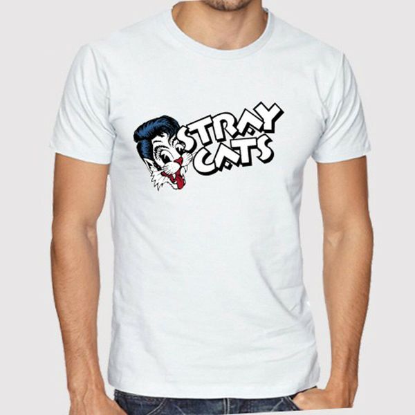 

New Stray Cats Band Logo Men's White T-Shirt Size S to 3XL, White;black
