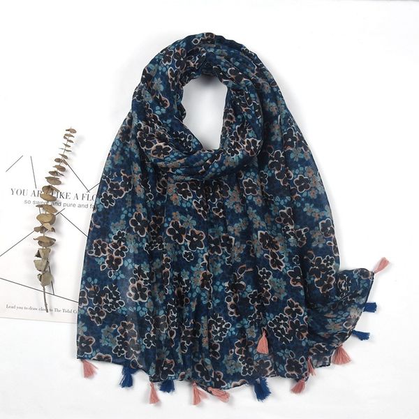 

yunnan lijiang tourism sunscreen long shawl spring and autumn thin bali yarn tibetan blue broken flower scarf women's beach towel, Blue;gray