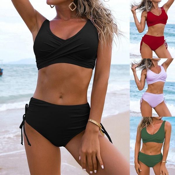 

women's swimwear 2021 summer multicolor bikini set swimsuits sport twist front swimming beachwear bathing suit dropship, White;black
