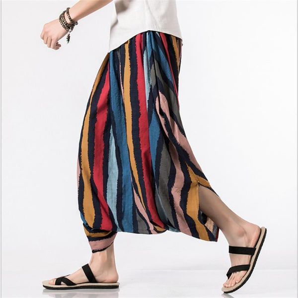 

men's pants harajuku drop crotch baggy men long trousers colorful stripe loose harem male plus size pantalones hombre 2021, Black
