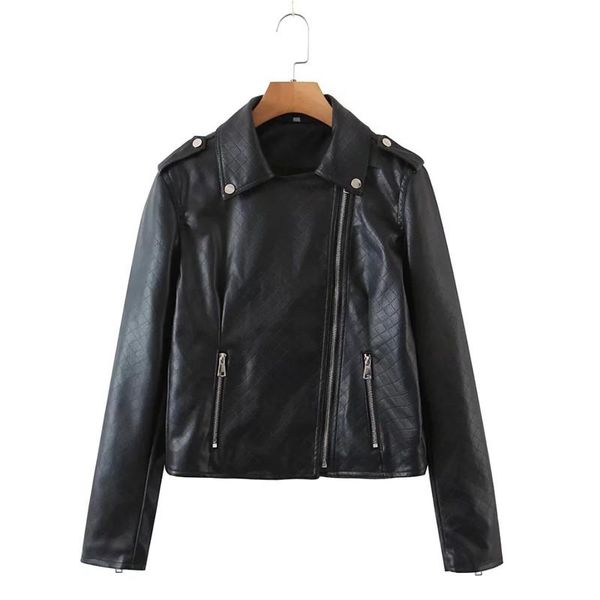 

women's jackets merodi chic lady stylish plaid texture faux leather autumn short streetwear spring womens turn-down collar pu outwear, Black;brown
