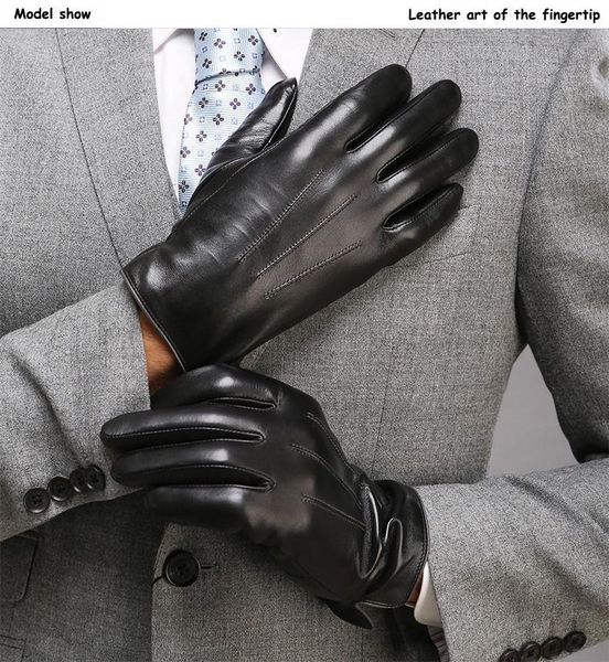 

five fingers gloves winter leather mens luxurious driving warm cashmere men, Blue;gray