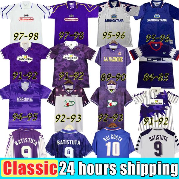

1998 1999 retro fiorentina soccer jerseys 9 batistuta 10 rui costa 1992 1993 home football shirt camisas de futebol 89 90 91 92 93 94 95 96, Black;yellow