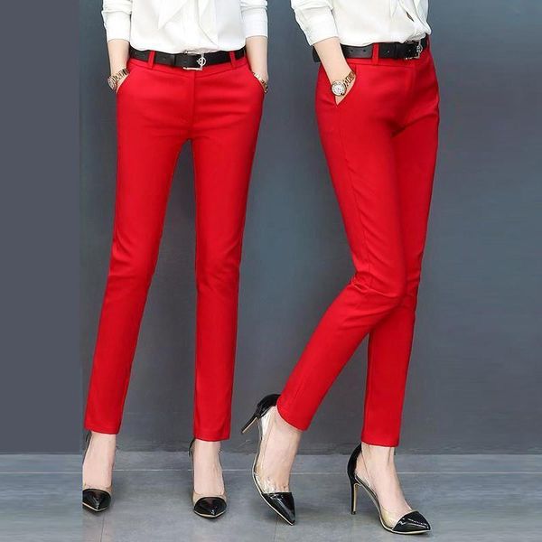 

slim elastic 95% cotton pencil women pants autumn casual office wear elegant business leggings female trousers suit, Black;white