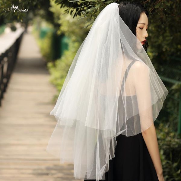

bridal veils lzp558 solid color shoulder length short veil two layer wedding, Black