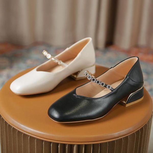 

dress shoes chunky metal heel women square toe strap pumps sandals mary jane elegant low heels 2021 spring summer, Black