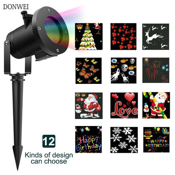

effects 12 patterns christmas laser snowflake projector outdoor led waterproof disco lights home garden landscape light party decoration