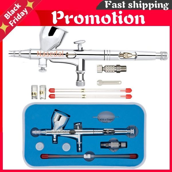 

professional spray guns 0.2/0.3/0.5mm dual-action airbrush nozzle needle 9cc gravity feed gun set for model cake nail art car painting