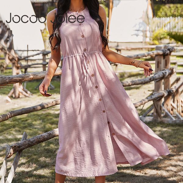 

women summer casual solid buttons beach style dress o-neck sashes pleated sleeveless loose basic prairie chic 210428, Black;gray