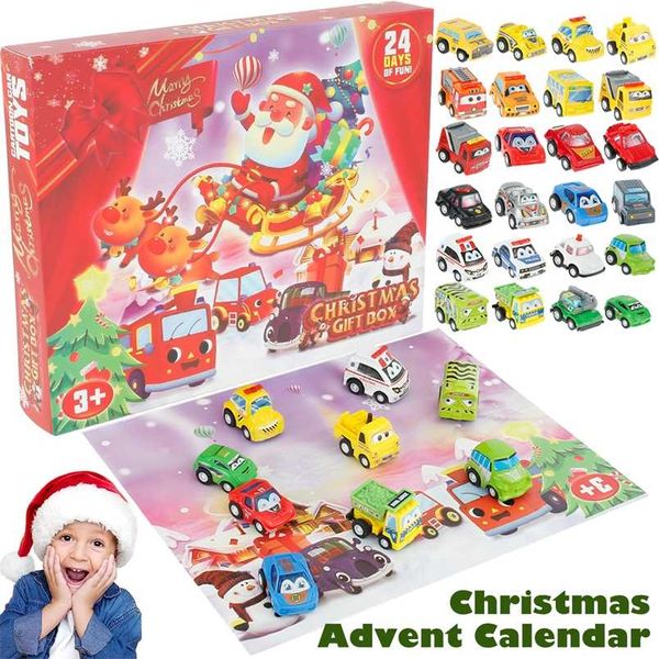 24шт / набор Рождественский обратный отсчет календарь игрушка детский автомобиль игрушечный набор рождественские календарь календарь декомпрессии игрушка для взрослых детей 211104