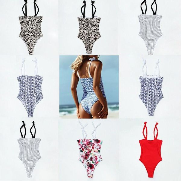 

one-piece suits printed women holiday swimming monokinis brazilian bikinis swimsuit maillot de bain padded strapless bandage beach 2021 vint